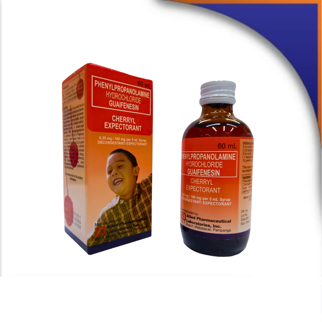 GE002851 CHERRYL PHENYLPROPANOLAMINE 6.25MG + GUAIFENESIN SYRUP 100MG - 60ML - Image 1