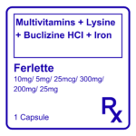 FERLETTE MULTIVITAMINS + L-LYSINE + BUCLIZINE HCI + IRON CAPSULES