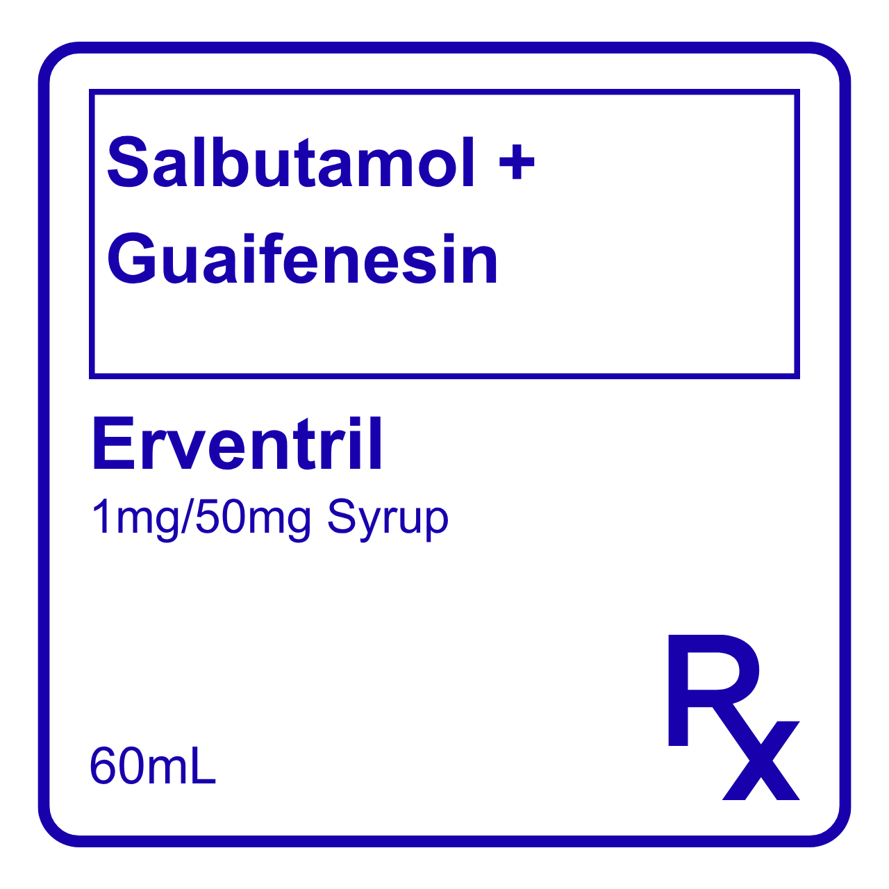 GE008054 ERVENTRIL SALBUTAMOL+GUAIFENESIN SYRUP 1MG/50MG - 60ML - Image 1