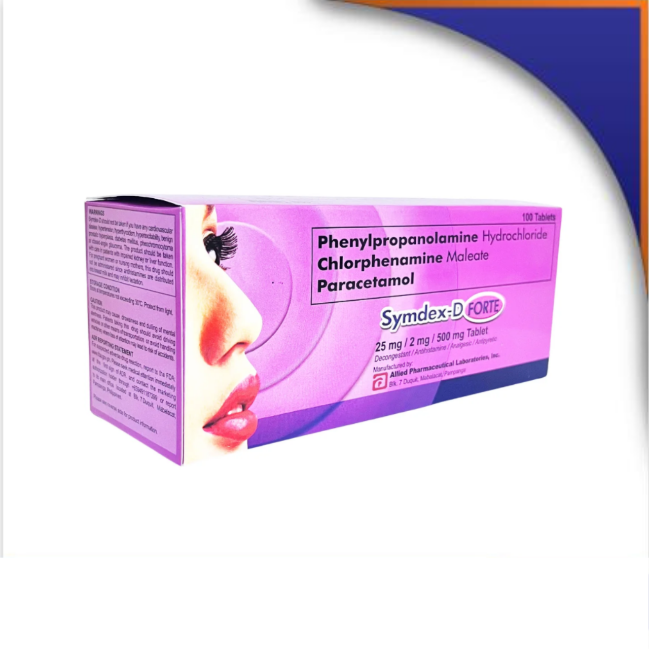 GE014338 SYMDEX FORTE PARACETAMOL + PHENYLPROPANOLAMINE + CPM TABLET - 500MG / 25MG /2MG - Image 1