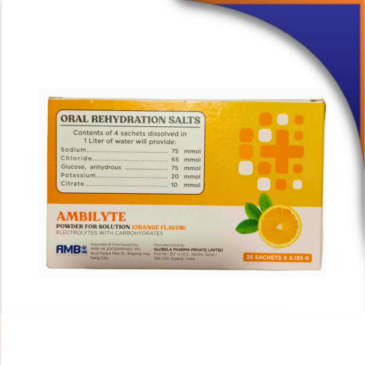 GE016029 AMBILYTE ORAL REHYDRATION SALT SACHET (ORANGE FLAVOR) - 5.125G - Image 1